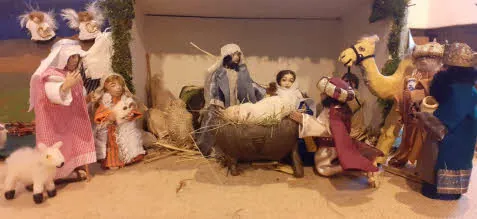 A close-up of the Nativity scene in the Montford Diorama