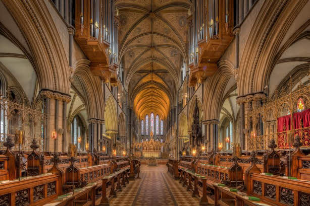 A view from the choir towards the east window in Worcester Cathedral